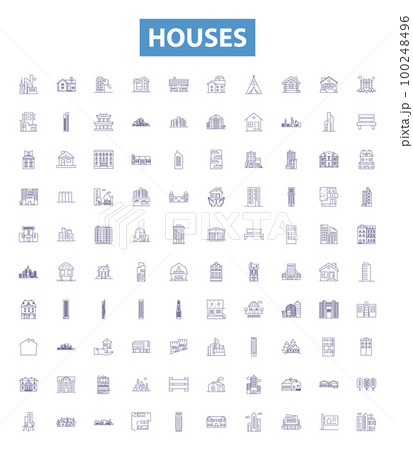 Houses line icons, signs set. Home, Abode, Mansion, Residence, Cottage, Hut, Dwelling, Lodge, Condo outline vector illustrations. 100248496