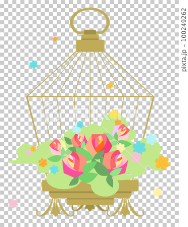 Birdcage flower art with blooming roses Birdcage flower art with blooming roses 100249262