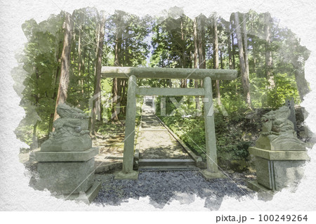 水彩画風　天橋立　眞名井神社　鳥居　京都府宮津市 100249264