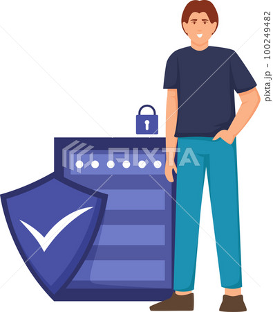 Digital data protection illustration with cyber security cartoon character. Cloud computing network safety concept 100249482