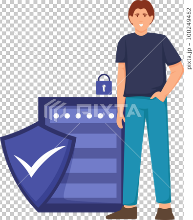 Digital data protection illustration with cyber security cartoon character. Cloud computing network safety concept 100249482