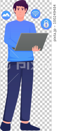 Digital data protection illustration with cyber security cartoon character. Cloud computing network safety concept Digital data protection illustration with cyber security cartoon character. Cloud computing network safety concept 100249484