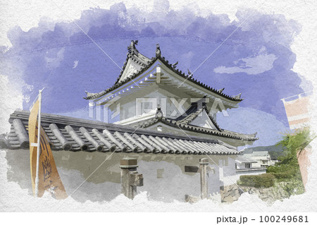 水彩画風　舞鶴公園　田辺城跡　隅櫓　京都府舞鶴市 100249681