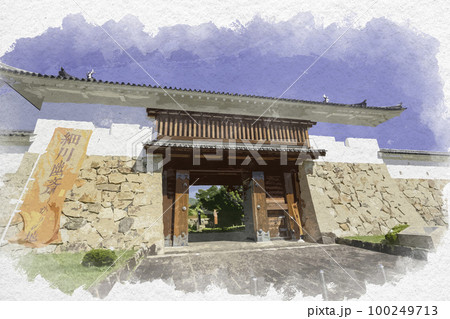 水彩画風 舞鶴公園 田辺城跡 城門 京都府舞鶴市 水彩画風 舞鶴公園 田辺城跡 城門 京都府舞鶴市 100249713
