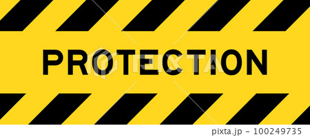Yellow and black color with line striped label banner with word protection 100249735