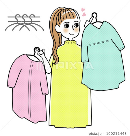 服を選ぶ女性 100251443