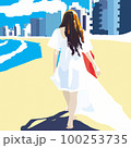 海辺で歩く白いワンピースの女性 Generative AIアート 100253735