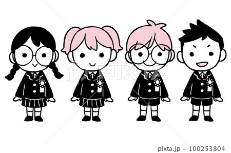 制服姿の子供たちセット(単色) 制服姿の子供たちセット(単色) 100253804