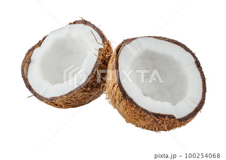 Tropical fruit, two halves of a coconut isolate on white background. File contains clipping path. Tropical fruit, two halves of a coconut isolate on white background. File contains clipping path. 100254068