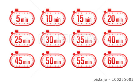 Timer, stopwatch icons set 10 20 30 40 50 60 minutes. Cooking time. 100255083