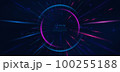 Abstract technology futuristic glowing blue and pink light curved lines with high-speed effect on dark blue background. 100255188