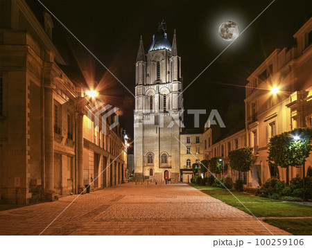 Saint-Maurice Cathedral at night (with the moon), Angers in France 100259106