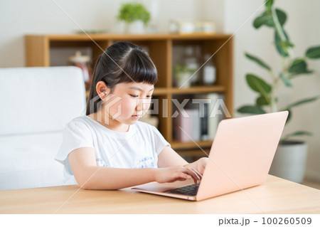 パソコンを使う小学生の女の子 100260509