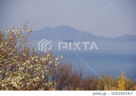 香川県さぬき市 大串自然公園から福部島・小豆島の碁石山方面を望む 香川県さぬき市 大串自然公園から福部島・小豆島の碁石山方面を望む 100260567