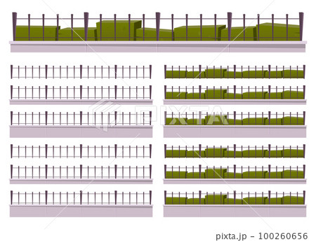 Cartoon metal fence collection vector illustration isolated on white 100260656