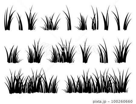 Cartoon silhouette grass leaves collection vector illustration isolated on white Cartoon silhouette grass leaves collection vector illustration isolated on white 100260660