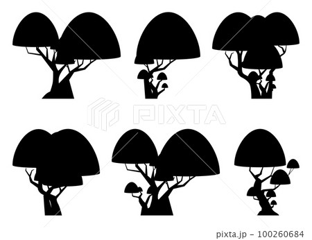 Cartoon tree silhouette collection isolated on white. Forest trees vector illustration 100260684