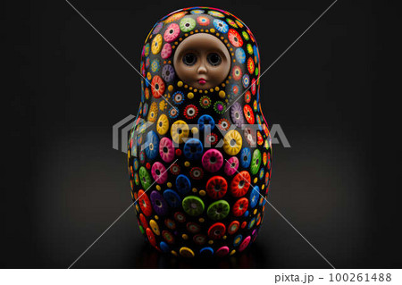 Russian doll matryoshka on a black background created with generative AI technology Russian doll matryoshka on a black background created with generative AI technology 100261488