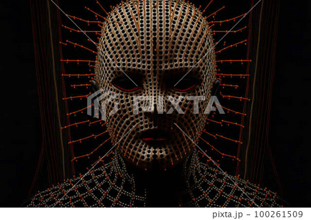Portrait of punk in spikes and leather clothes created with generative AI technology Portrait of punk in spikes and leather clothes created with generative AI technology 100261509