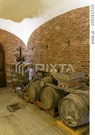 Traditional winemaking equipment in Piedmont, Italy 100261510