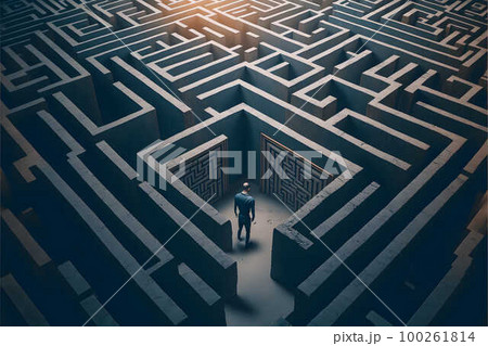 Man lost in maze top view created with generative AI technology 100261814
