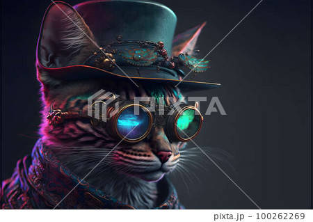 cyberpunk cat with glasses created with generative AI technology 100262269