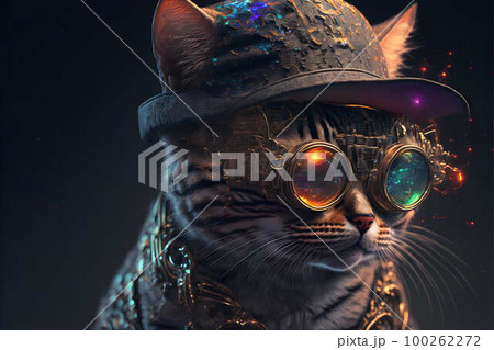 cyberpunk cat with glasses created with generative AI technology 100262272