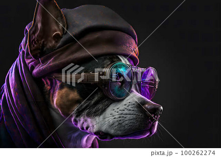 cyberpunk dog with glasses created with generative AI technology 100262274