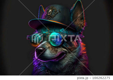 cyberpunk dog with glasses created with generative AI technology 100262275