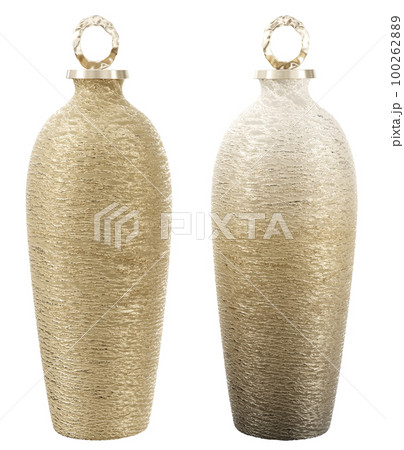 Contemporary style metal jars. Home decor and accents. Home decorative accessories. Isolated interior object. 3d rendering Contemporary style metal jars. Home decor and accents. Home decorative accessories. Isolated interior object. 3d rendering 100262889