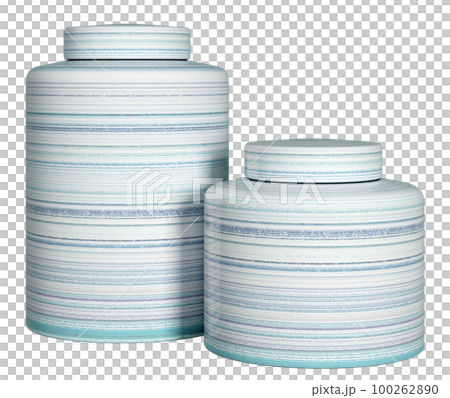 Kitchen storage jar set. Ceramic canister isolated. Home decor and accents. Home decorative accessories. Isolated interior object. 3d rendering 100262890