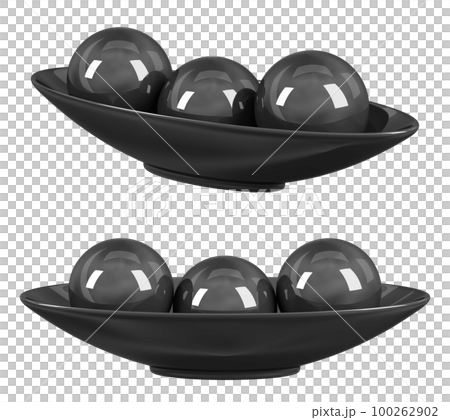 Set of decorative bowl with three ceramic balls. Kitchen utensils. Home decor and accents. Home decorative accessories. Isolated interior object. 3d rendering Set of decorative bowl with three ceramic balls. Kitchen utensils. Home decor and accents. Home decorative accessories. Isolated interior object. 3d rendering 100262902