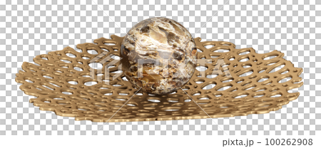 Metal brass decorative bowl or plate and stone ball. Home decor and accents. Home decorative accessories. Isolated interior object. 3d rendering 100262908