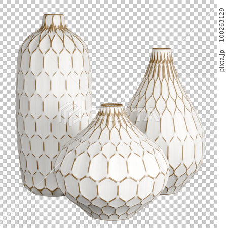 3-piece set of beautifully crafted wooden table or floor vases. Traditional home decor and accents. Home decorative accessories. Isolated interior object. 3d rendering 100263129