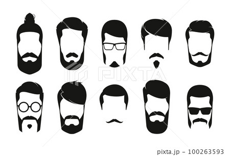 Bearded man head. Hipster dapper male portraits with mustaches and beards, black sketchy gentleman faces with different hairstyles. Vector flat set Bearded man head. Hipster dapper male portraits with mustaches and beards, black sketchy gentleman faces with different hairstyles. Vector flat set 100263593