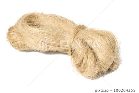 Coiled hemp rope on white background, fiber for plumbing work 100264255