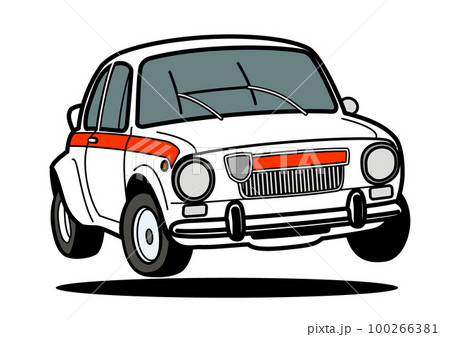 ヒストリックイタリアンコンパクトスポーツ　白色系　ジャンプ　自動車イラスト 100266381