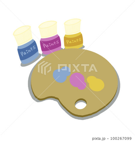 アクリル絵の具とパレット【CMYKカラー（シアン・マゼンタ・イエロー・ブラック）・シンプル・線なし】 100267099