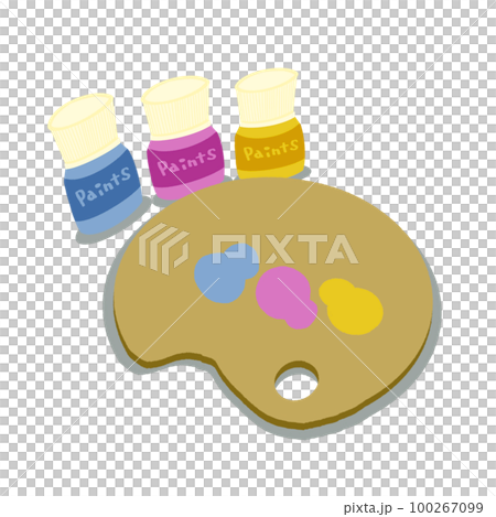 丙烯顏料和調色板 [CMYK 顏色（青色、品紅色、黃色、黑色），簡單，無線條] 100267099