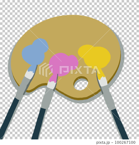 丙烯顏料和調色板 [CMYK 顏色（青色、品紅色、黃色、黑色），簡單，無線條] 100267100