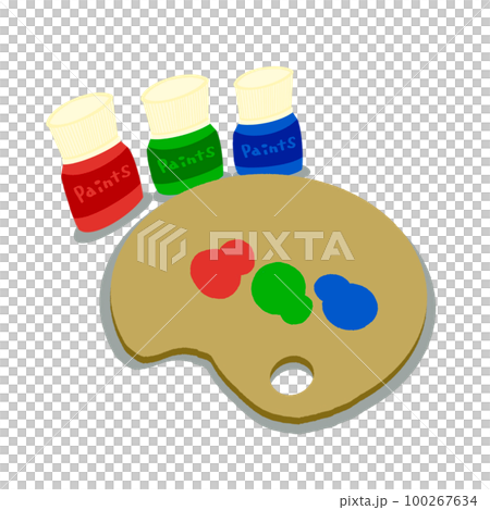 丙烯顏料和調色板的插圖[RGBW顏色（紅、綠、藍、白），簡單，無線條] 100267634