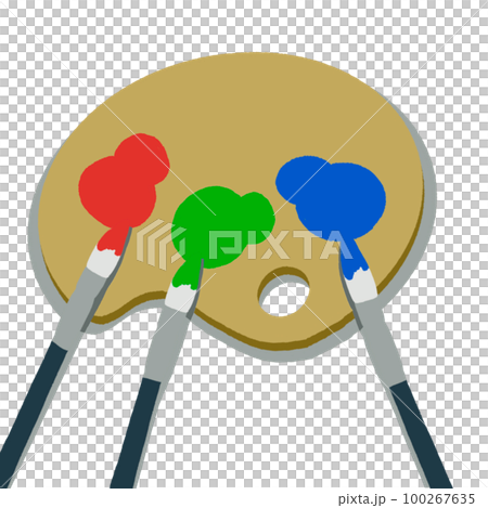 丙烯顏料調色板和畫筆插圖[RGBW顏色（紅、綠、藍、白），簡單，無線條] 100267635