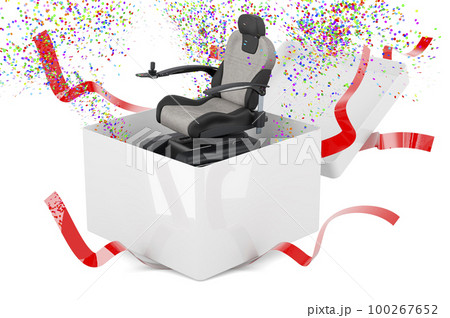 Motorized Power Chair inside gift box, 3D rendering Motorized Power Chair inside gift box, 3D rendering 100267652
