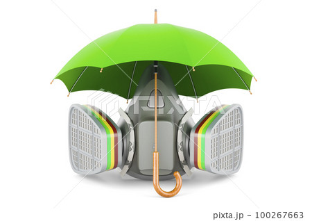 Reusable Half Face Cover, respirator under umbrella, 3D rendering 100267663