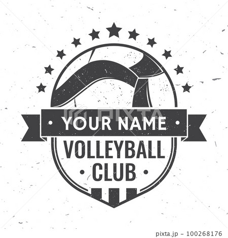 Volleyball club badge design. Vector illustration. For college league sport club emblem, sign, logo. Vintage monochrome label, sticker, patch with volleyball ball silhouettes. 100268176