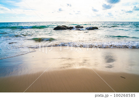 Empty sea beach with sea wave sunset skt cloud Empty sea beach with sea wave sunset skt cloud 100268585