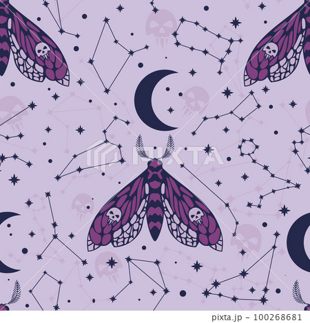 Pattern with dead head butterfly, moon and constellations 100268681