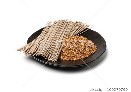 Dry Soba Isolated, Raw Buckwheat Noodles, Uncooked Buck Wheat Pasta, Soba Spaghetti Dry Soba Isolated, Raw Buckwheat Noodles, Uncooked Buck Wheat Pasta, Soba Spaghetti 100270790