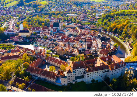 View from drone of Cesky Krumlov View from drone of Cesky Krumlov 100271724