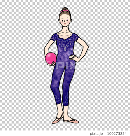 有球的藝術體操運動員在紫色服裝 100273224
